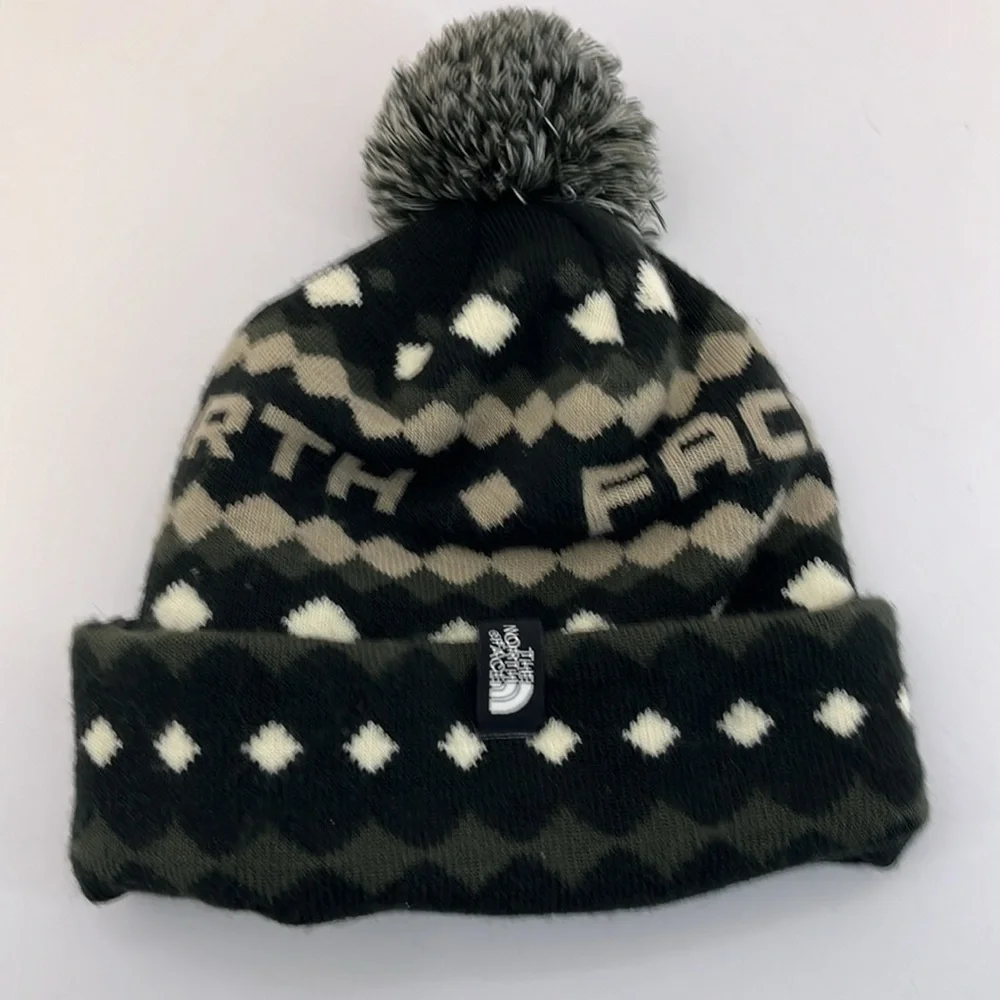 The North Face Winter Knit Beanie Hat Ski Tuke V Black, Cream, Olive Argyle